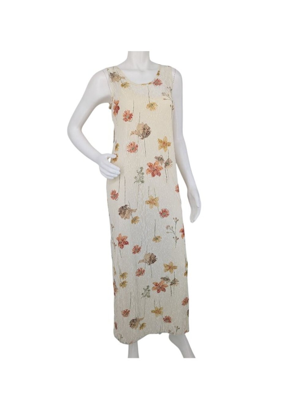 Vintage 90s Sleeveless Floral Lace Overlay Maxi Dress Cottage Whimsical USA 12